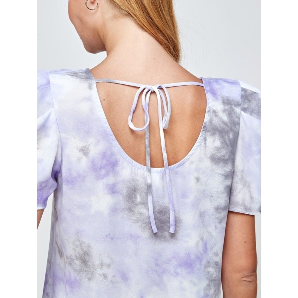 Women’s Lavender Tie Dye Puff Sleeve Top Open Back Bow Detail Size M - Picture 4 of 12